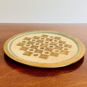 Fuente Redonda Decorativa Madera Beige, Turquesa y Dorado 29cm - imagen 4