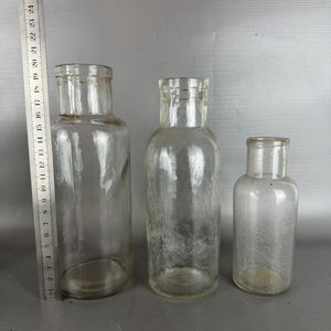 3 Frascos de Farmacia Antiguos de Vidrio Transparente - imagen 3