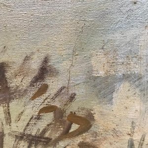 Óleo sobre lienzo "Escena Campestre" de Dante Cola con marco dorado - imagen 6