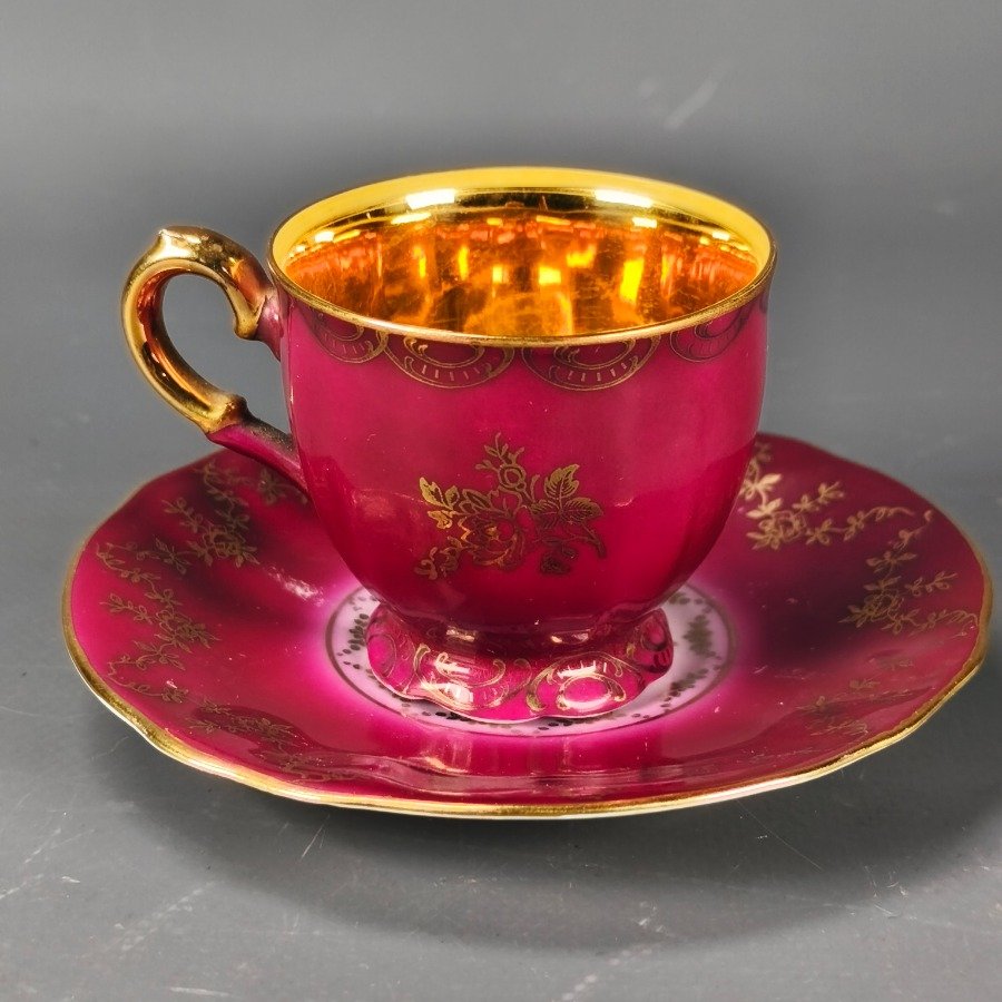 Dúo de taza y plato en porcelana alemana 'Gloria' con escena romántica fragonard - imagen 8
