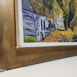 3 Cuadros al Óleo: Silueta Urbana, Paisaje Otoñal y Rosa Firmados - imagen 3