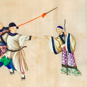 Cuadro Estampa Japonesa: Personajes Orientales con Anciano, Dama y Niño - imagen 2
