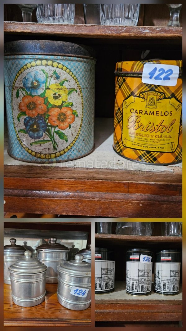 Lata Antigua "Caramelo Bristol" y Set de Recipientes Metálicos