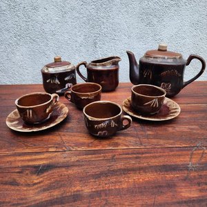 Juego de Té de Barro Vidriado con Faltantes - imagen 2