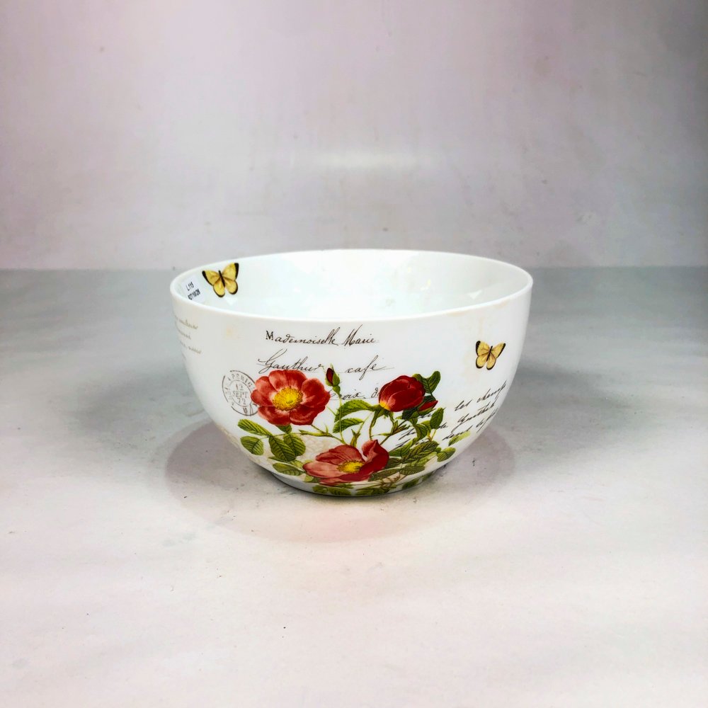 Ensaladera de Porcelana Blanca con Diseño Floral y Mariposas - Botanical Collection