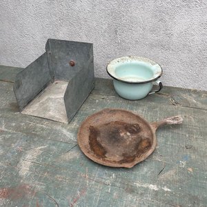 Cajón de Chapa de Almacén, Pelela Esmaltada y Plancha de Hierro Antigua - imagen 2
