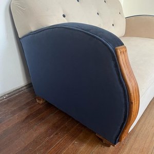 Sofá de 2 Cuerpos Tapizado en Terciopelo Beige y Azul - imagen 4