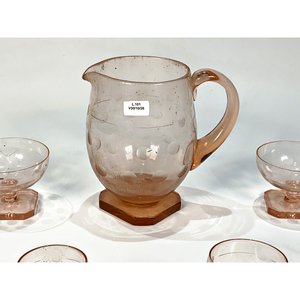 Jarra y Copas de Cristal Rosado con Círculos Esmerilados - imagen 4