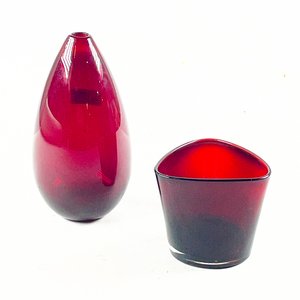 Juego de Vidrio Rubí: Centro de Mesa y Florero - imagen 1