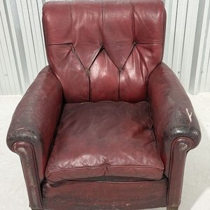 Sillón de Cuero Genuino Bordeaux para Restaurar - imagen 4