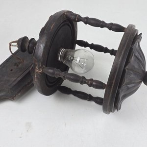 Antiguo Farol de Madera Tallada con Bombilla - imagen 2