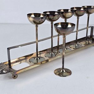 Juego de 6 Copas de Plata Antigua con Soporte Decorativo - imagen 5