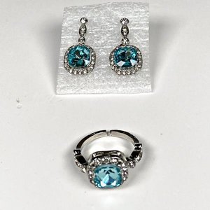 Conjunto de Anillo y Caravanas con Piedras Turquesas y Cristales - imagen 1