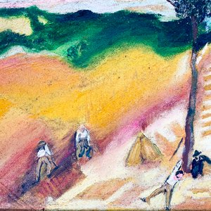 Cuadro al óleo "Campestre con campesinos" firmado Nilda Poppolo (1999) - imagen 2