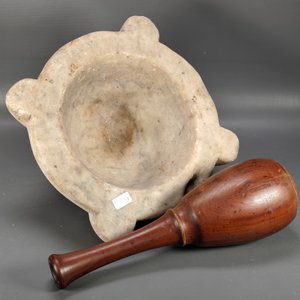 Antiguo Mortero de Mármol con Mano de Madera Noble - imagen 8