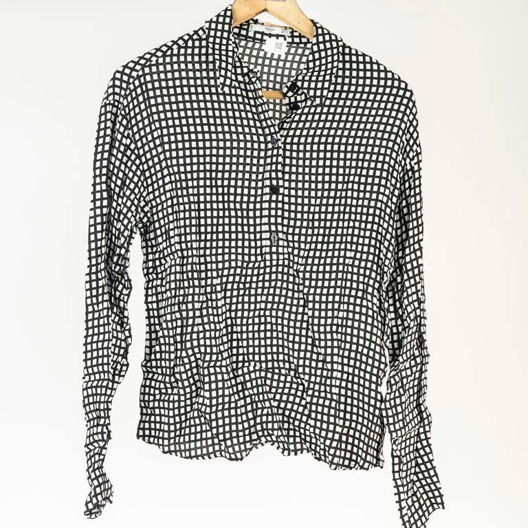 Camisa a Cuadros Blanca y Negra Mango Talle S para Dama