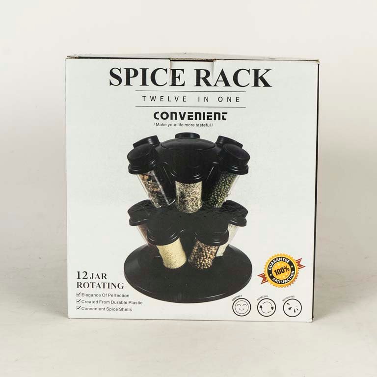 Especiero Giratorio "Convenient" de 12 Frascos con Base Metálica y Tapa Plástica