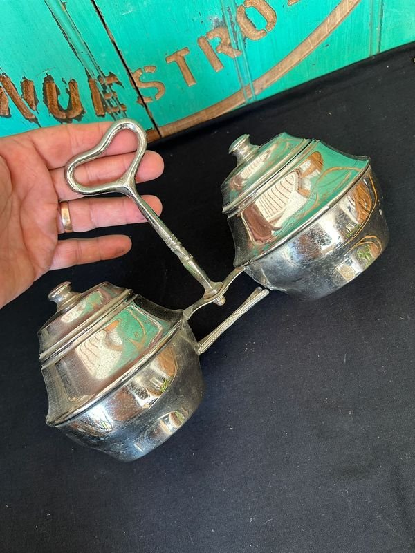 Azucarero y Yerbero antiguo en platina - Colección de objetos antiguos - imagen 4