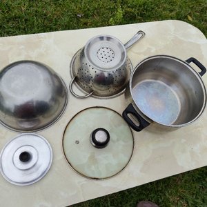 Olla, Colador y Bol de Acero Inoxidable Usados - imagen 3