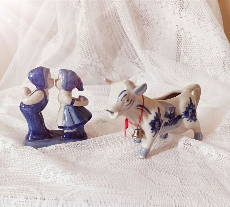 Figuras de Antigua porcelana Holandesa en Porcelana Delft