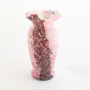 Florero de Cristal Murano Rosa y Bordo con Diseño Labrado - imagen 2