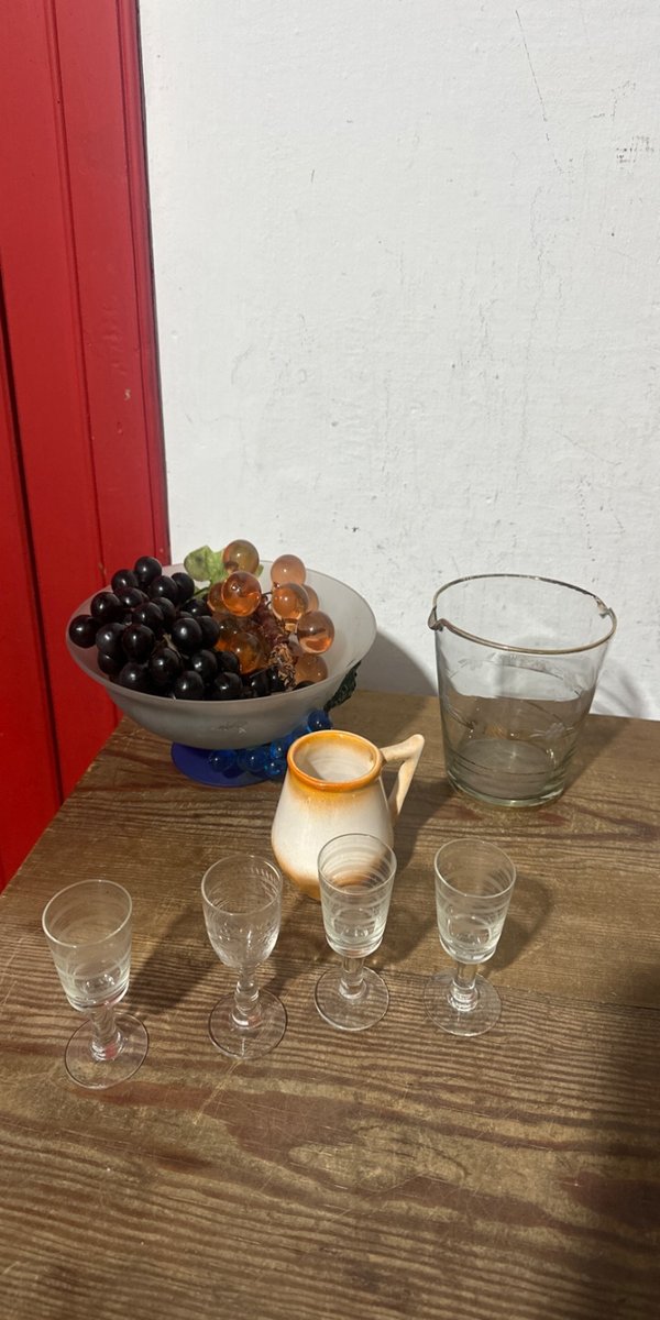 Frutera Hielera con 4 Copitas de Vidrio