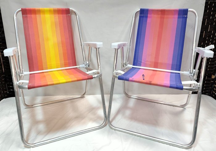 Lote de 2 Sillas de Playa Plegables de Aluminio con Tiras Multicolor