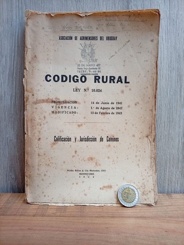 Libro Código Rural Uruguay 1943 Promulgación Decretos