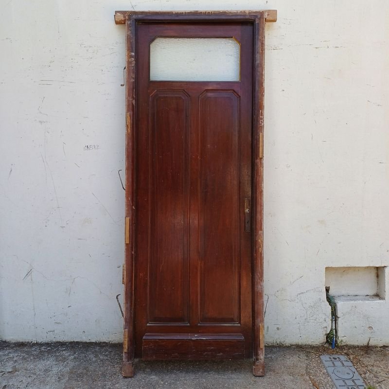 Puerta de tablero y vidrio con marco, completamente en cedro - imagen 4