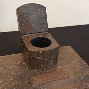 Antiguo Tintero de Escritorio con Abrecartas y Pisa Papel en Mármol Jaspeado - imagen 9