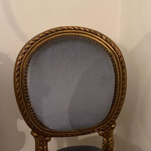 Silla Francesa Estilo Luis XVI Respaldo Medallón Madera Dorada Tapizado Floral - imagen 2