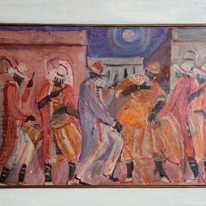 Óleo "Comparsa" de Rubén Galloza, 1991, 40x30 cm - imagen 3