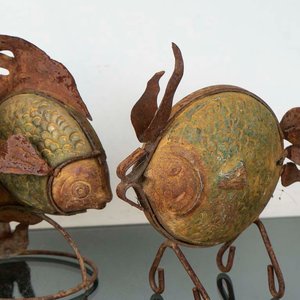 Set de 3 Adornos de Peces de Metal Oxidado y Dorado - imagen 2