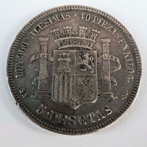 Moneda de Plata Española 5 Pesetas de 1870 - imagen 2