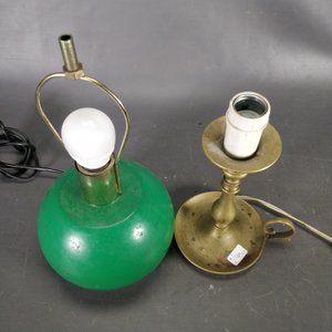 Lote de 2 Lámparas: Bronce Tipo Palmatoria y Cerámica Verde - imagen 3