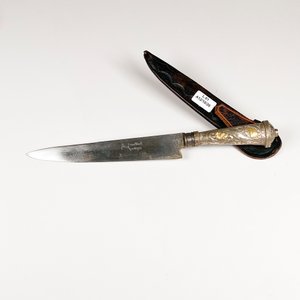 Cuchillo Criollo Hoja Solingen "Franz Wenk" con Cabo de Plata y Oro y Vaina - imagen 2