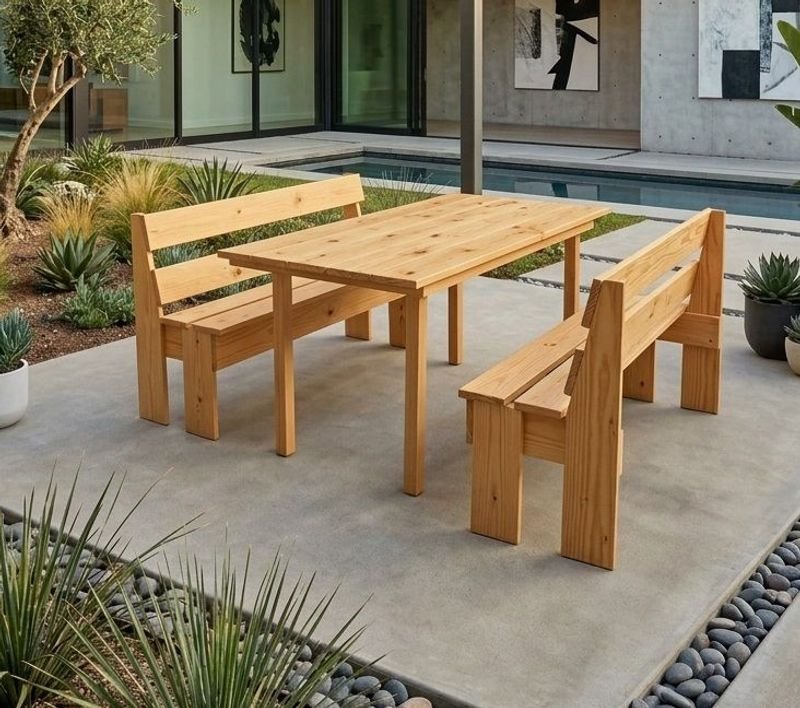 Juego de Mesa y Bancos de Madera para Exterior