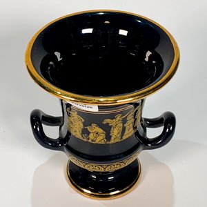 Macetero de Cerámica Griega Negra con Decoración Dorada y Asas - imagen 3