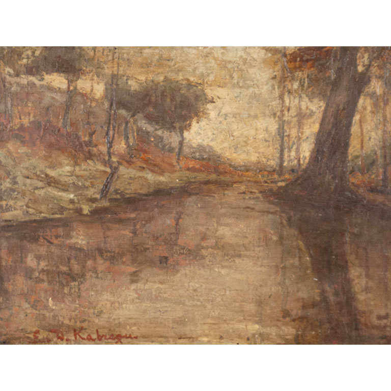 Lote siguiente: Pintura de paisaje con arroyo y montañas por Enzo Doméstico Kabregú