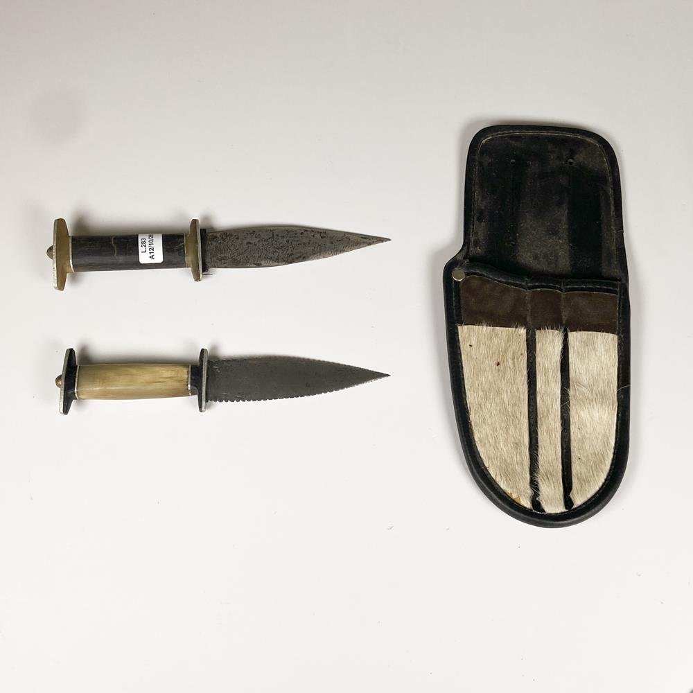 Estuche con Dos Puñales de Acero y Cabos de Guampa