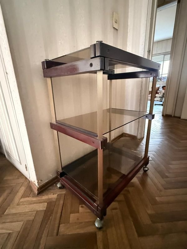 Mesa Auxiliar Esquinera de Vidrio y Madera con Ruedas