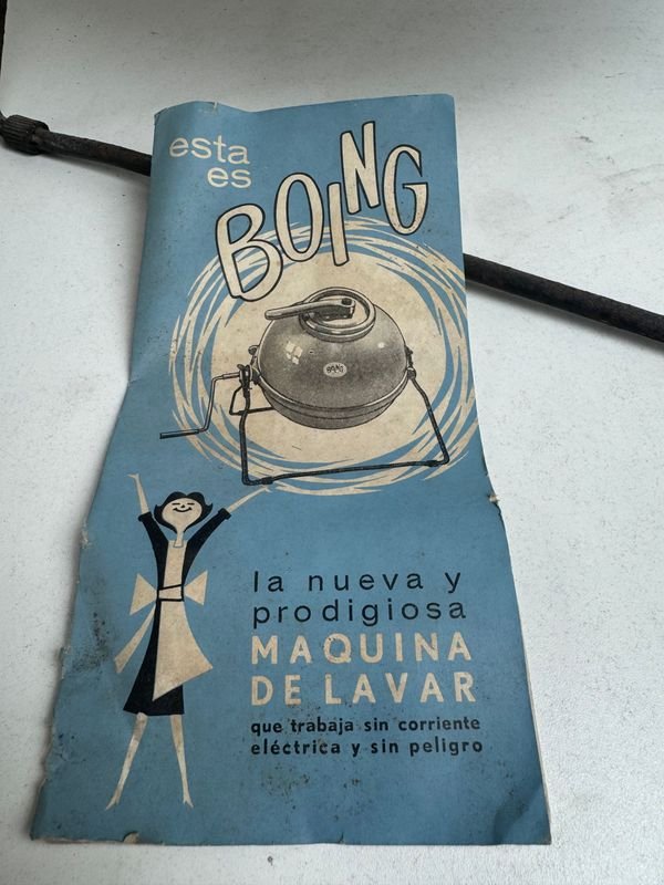Lavadora manual antigua en aluminio - imagen 3