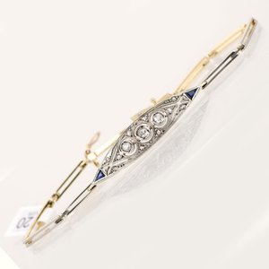Lote siguiente: Pulsera de Oro 18k y Platino con Brillantes, Diamantes y Zafiros