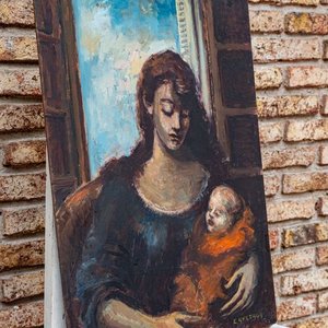 Pintura "Maternidad" de Eduardo Amezaga - Óleo 61x45 cm - imagen 3