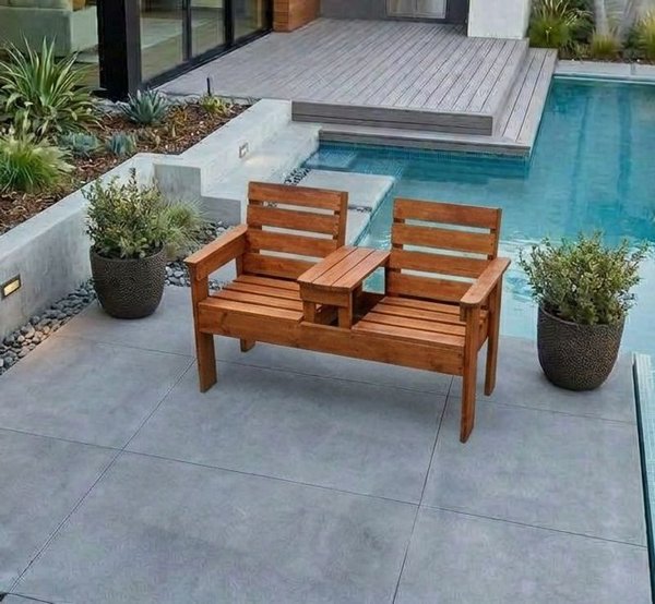 Banco de Exterior Doble con Mesa Central de Madera - imagen 1