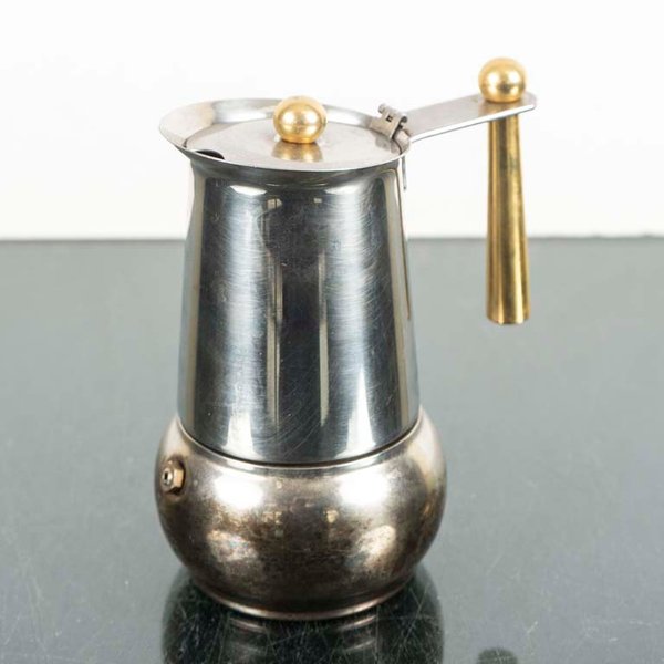 Cafetera Italiana de Acero Inoxidable con Detalles en Bronce - imagen 1