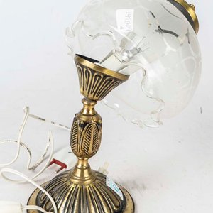 Lámpara de Mesa Antigua de Bronce con Pantalla de Vidrio - imagen 2