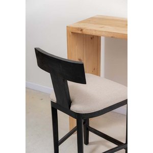 Banqueta de Barra Madera Teca y Tela Lino Beige - imagen 2