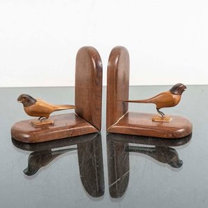 Par de Apoya Libros de Madera con Pájaros Tallados - imagen 1
