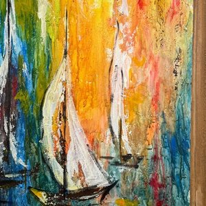 Pintura "Velero" al Óleo sobre Fibra por Carmen García Zorrilla de San Martín (75x55cm) - imagen 3